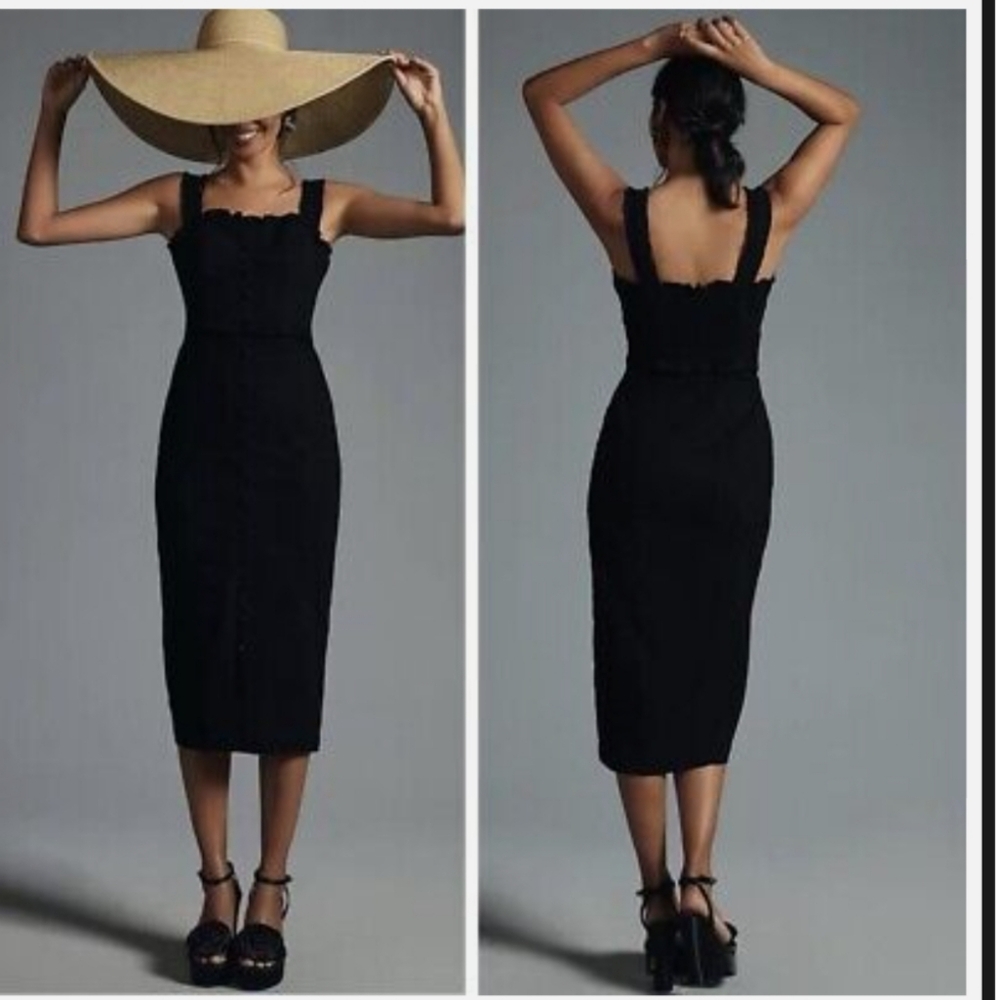 💕Anthropologie slim square neck midi dress
